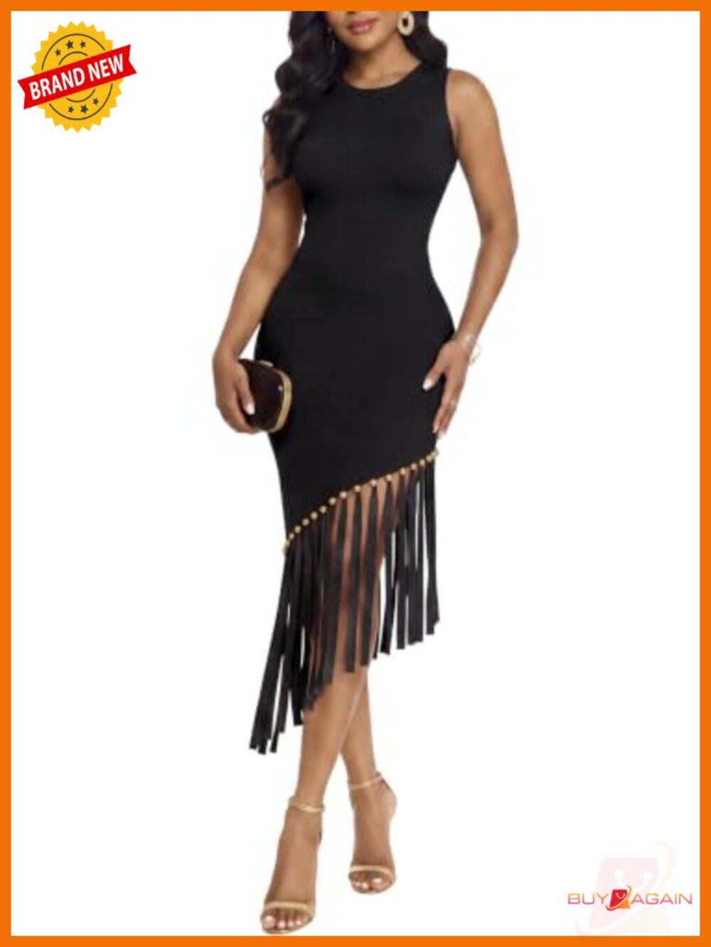 Ryehack Women Knit Bodycon Midi Dress Sleeveless Fringe Hem Cocktail Party